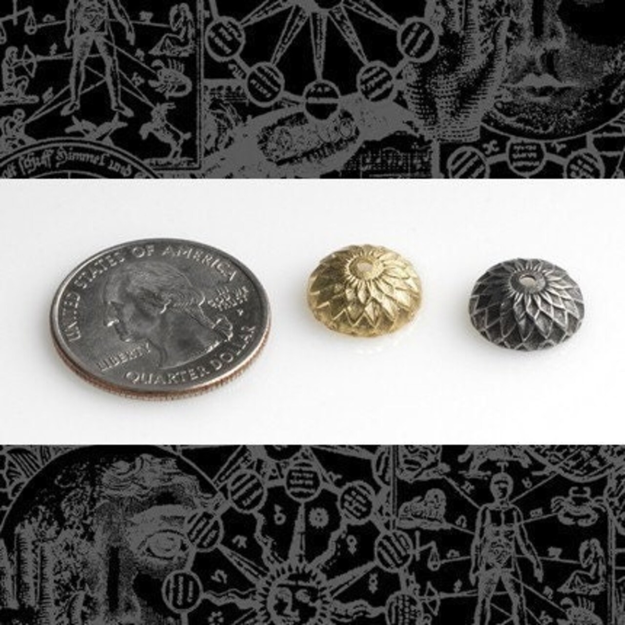 Raw Brass and Silver Plated Acorn Bead Caps - Set of Twelve - M-BC01